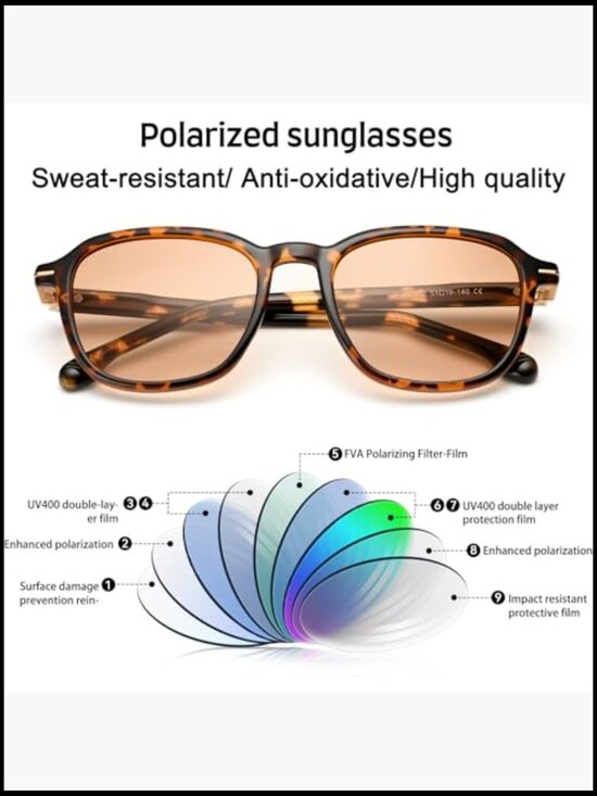Polarized Sunglasses for Men Women Retro Square UV400 Protection TR Frame